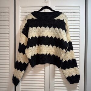 Line & Dot Black and Cream Beckett Striped Sweater